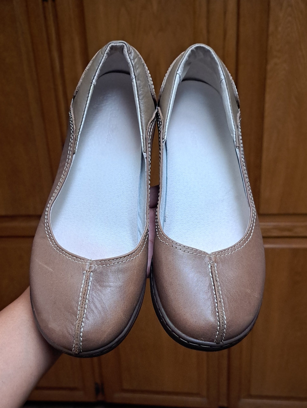 L.L.Bean Leather Split Toe Slip-On Wedge Loafers Brown Comfort Shoes Size 7 W - Picture 2 of 12